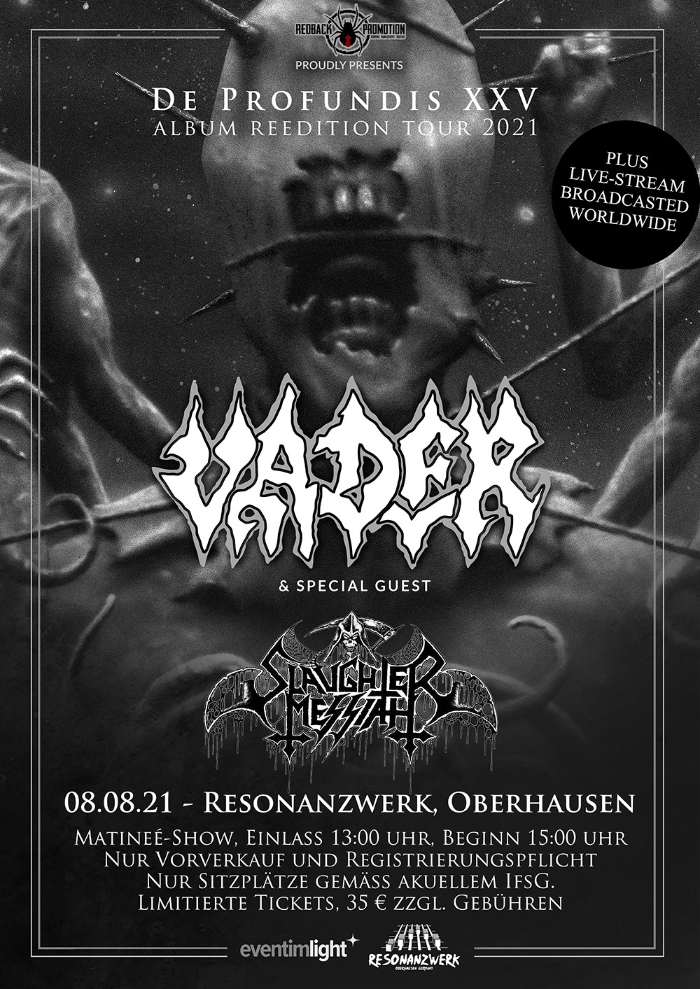 VADER + SLAUGHTER MESSIAH … live & world wide streaming (early Sunday Matineé – Show)